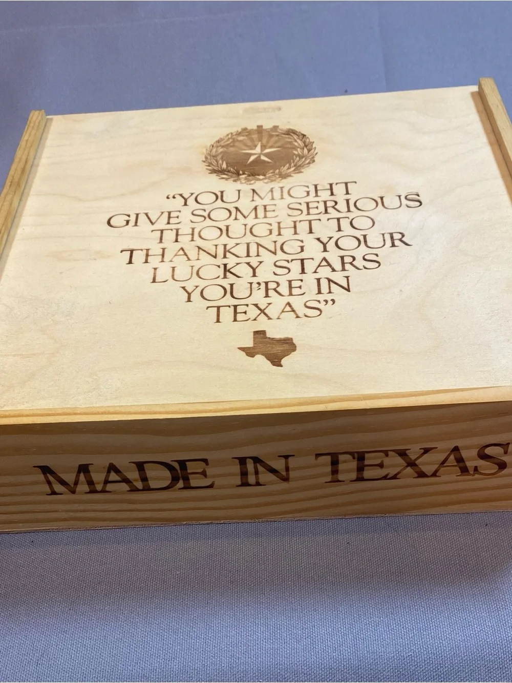 Engraved Texas Quote Wooden Keepsake Box - Natural Wood
